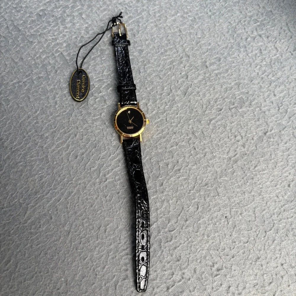 Generation Diamond Quartz Watch Gold Tone Black Dial Genuine Diamond Japan Movt